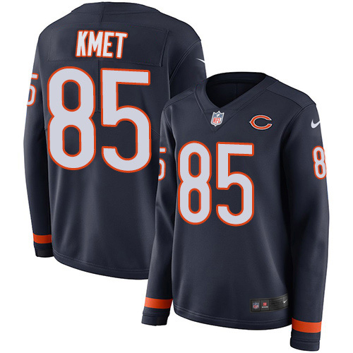 Chicago Bears #85 Cole Kmet Navy Blue Team Color Women's Stitched Limited Therma Long Sleeve Jersey Womens