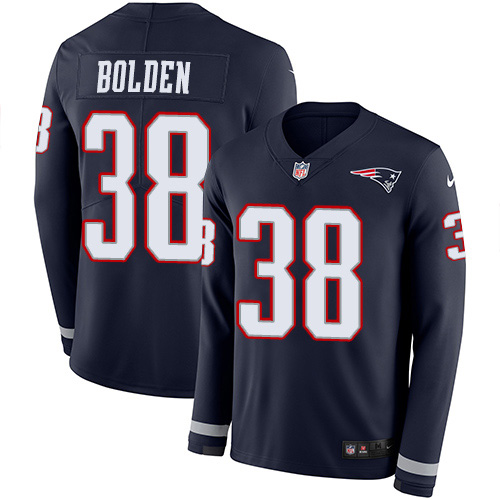 New England Patriots #38 Brandon Bolden Navy Blue Team Color Youth Stitched Limited Therma Long Sleeve Jersey Youth
