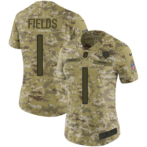 Bears #1 Justin Fields Camo Women's Stitched Limited 2018 Salute To Service Jersey