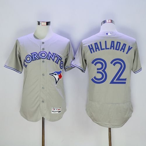 Toronto Blue Jays #32 Roy Halladay Grey Flexbase Authentic Collection Stitched Jersey Men's