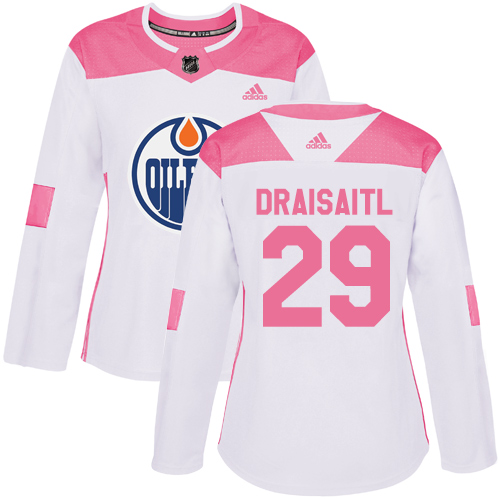 Adidas Edmonton Oilers #29 Leon Draisaitl White/Pink Authentic Fashion Women's Stitched Jersey Womens