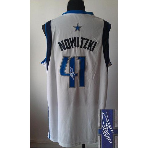 Revolution 30 Autographed Dallas Mavericks #41 Dirk Nowitzki White Stitched Jersey Mens