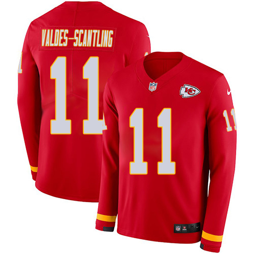 Chiefs #11 Marquez Valdes-Scantling Red Team Color Youth Stitched Limited Therma Long Sleeve Jersey