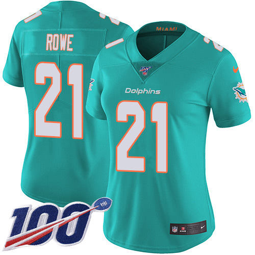 Miami Dolphins #21 Eric Rowe Aqua Green Team Color Women's Stitched 100th Season Vapor Untouchable Limited Jersey Womens