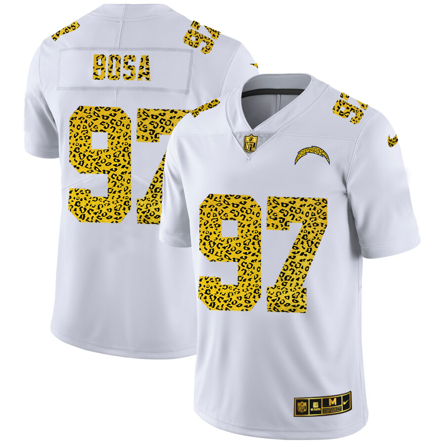 Los Angeles Chargers #97 Joey Bosa Men's Flocked Leopard Print Vapor Limited Jersey White