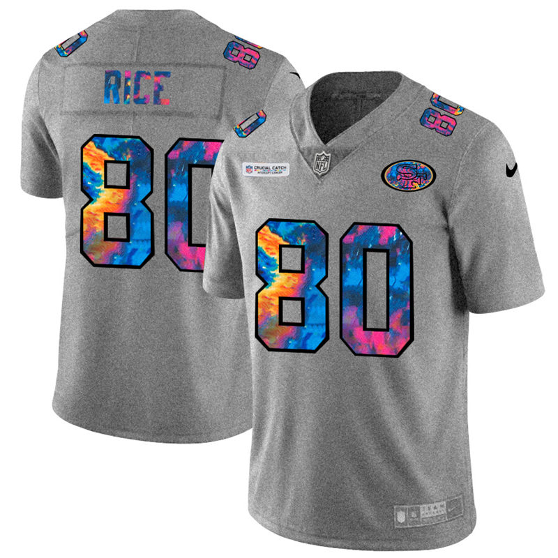 San Francisco 49ers #80 Jerry Rice Men's Multi-Color 2020 Crucial Catch Jersey Greyheather