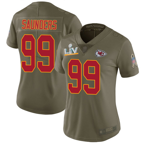 Kansas City Chiefs #99 Khalen Saunders Olive Women's Super Bowl LV Bound Stitched Limited 2017 Salute To Service Jersey Womens