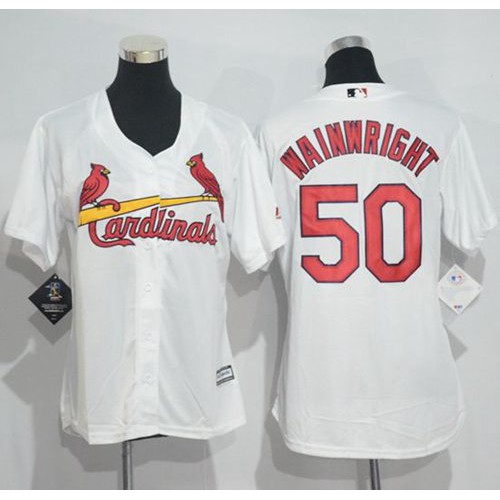 St.Louis Cardinals #50 Adam Wainwright White Women's Home Stitched Jersey Womens