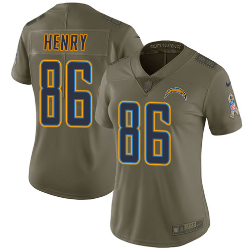 Los Angeles Chargers #86 Hunter Henry Olive Women's Stitched Limited 2017 Salute to Service Jersey Womens
