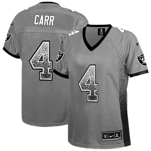 Raiders #4 Derek Carr Grey Women's Stitched Elite Drift Fashion Jersey