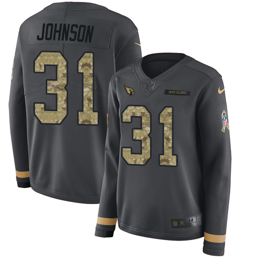 Arizona Cardinals #31 David Johnson Anthracite Salute to Service Women's Stitched Limited Therma Long Sleeve Jersey Womens