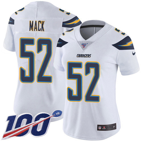 Chargers #52 Khalil Mack White Women's Stitched 100th Season Vapor Limited Jersey