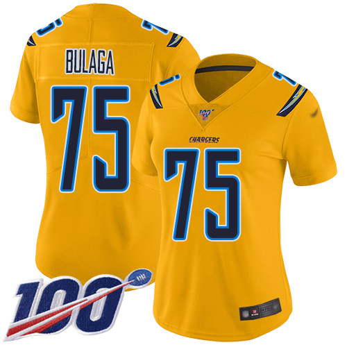 Los Angeles Chargers #75 Bryan Bulaga Gold Women's Stitched Limited Inverted Legend 100th Season Jersey Womens
