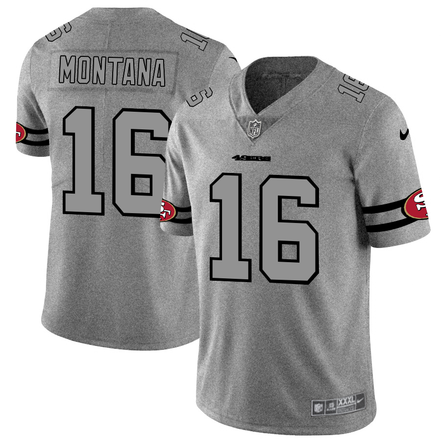 San Francisco 49ers #16 Joe Montana Men's Gray Gridiron II Vapor Untouchable Limited Jersey