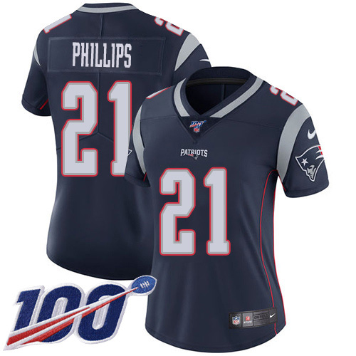 New England Patriots #21 Adrian Phillips Navy Blue Team Color Women's Stitched 100th Season Vapor Untouchable Limited Jersey Womens
