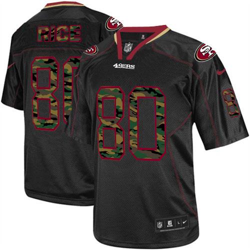 49ers #80 Jerry Rice Black Men's Stitched Elite Camo Fashion Jersey
