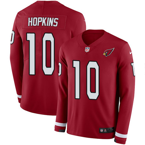 Cardinals #10 DeAndre Hopkins Red Team Color Men's Stitched Limited Therma Long Sleeve Jersey