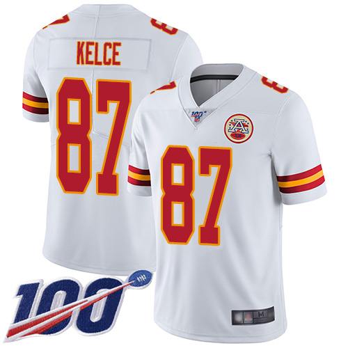 Chiefs #87 Travis Kelce White Men's Stitched 100th Season Vapor Limited Jersey