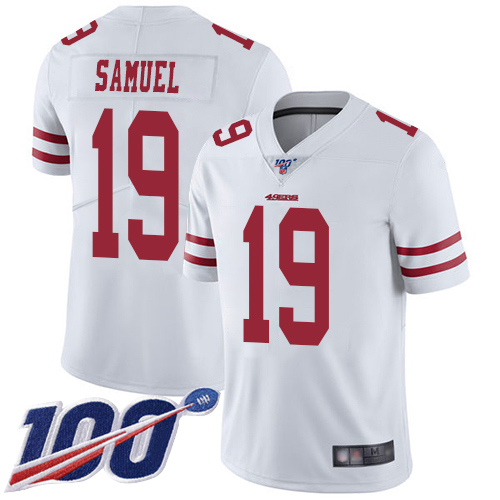 49ers #19 Deebo Samuel White Men's Stitched 100th Season Vapor Limited Jersey