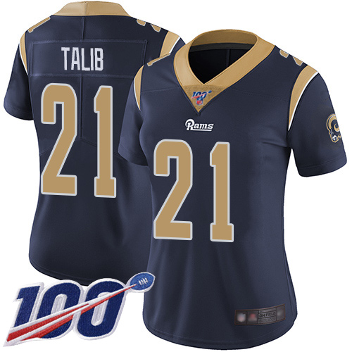 Los Angeles Rams #21 Aqib Talib Navy Blue Team Color Women's Stitched 100th Season Vapor Limited Jersey Womens