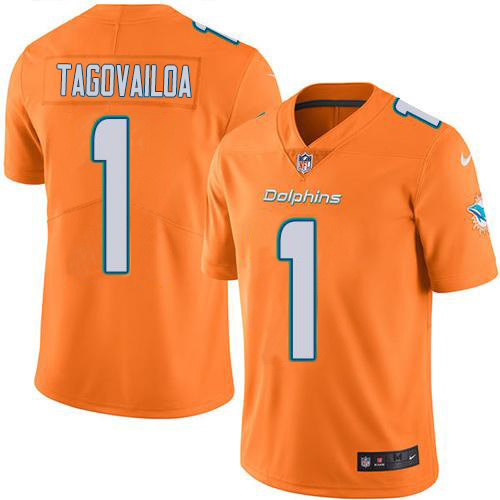 Dolphins #1 Tua Tagovailoa Orange Men's Stitched Limited Rush Jersey