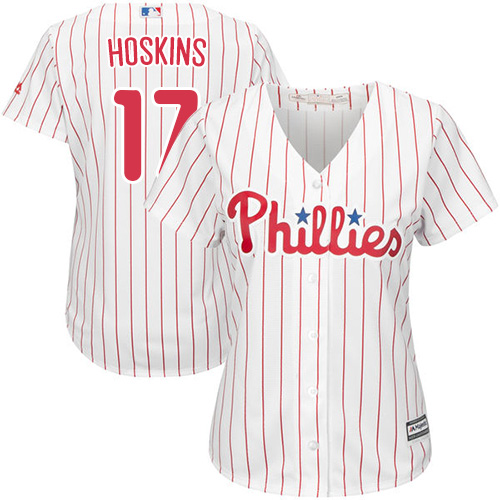 Philadelphia Phillies #17 Rhys Hoskins White(Red Strip) Home Women's Stitched Jersey Womens