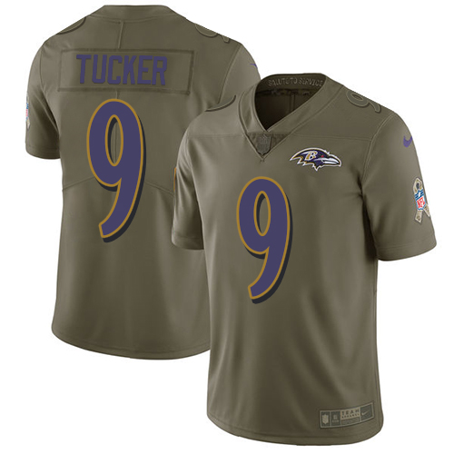 Ravens #9 Justin Tucker Olive Men's Stitched Limited 2017 Salute To Service Jersey