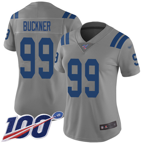Indianapolis Colts #99 DeForest Buckner Gray Women's Stitched Limited Inverted Legend 100th Season Jersey Womens
