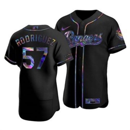 Texas Texas Rangers #57 Joely Rodriguez Men's Iridescent Holographic Collection Jersey - Black Men's