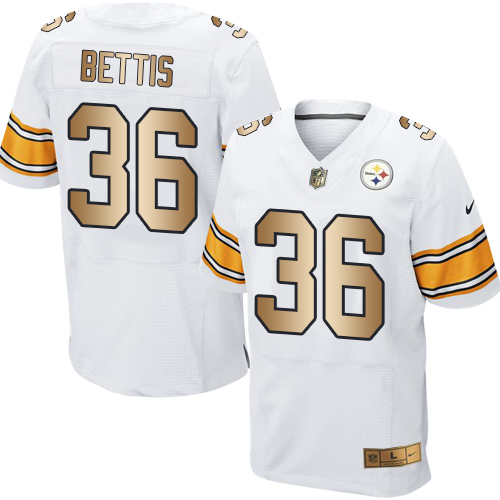 Steelers #36 Jerome Bettis White Men's Stitched Elite Gold Jersey