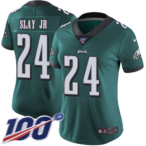 Philadelphia Eagles #24 Darius Slay Jr Green Team Color Women's Stitched 100th Season Vapor Untouchable Limited Jersey Womens
