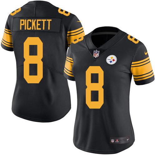 Steelers #8 Kenny Pickett Black Women's Stitched Limited Rush Jersey