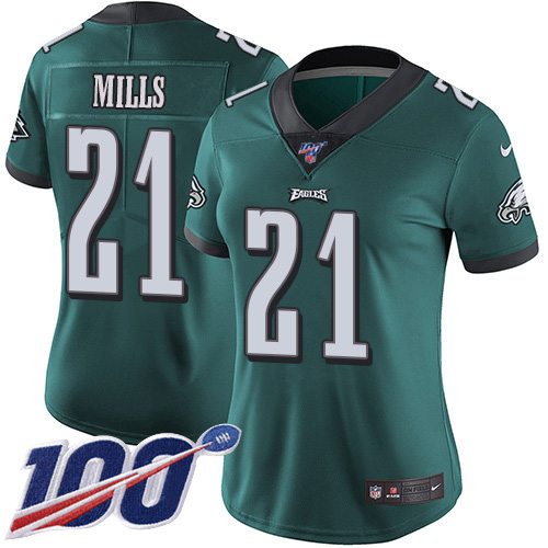 Philadelphia Eagles #21 Jalen Mills Green Team Color Women's Stitched 100th Season Vapor Untouchable Limited Jersey Womens