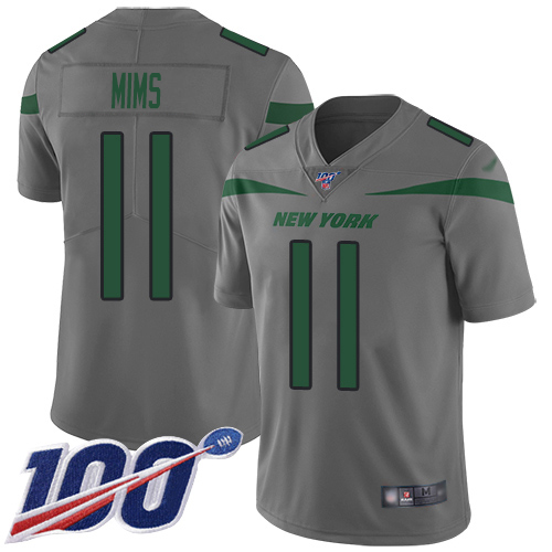 New York Jets #11 Denzel Mim Gray Men's Stitched Limited Inverted Legend 100th Season Jersey Men's