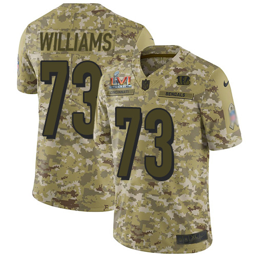 Cincinnati Bengals #73 Jonah Williams Camo Super Bowl LVI Patch Youth Stitched Limited 2018 Salute To Service Jersey Youth