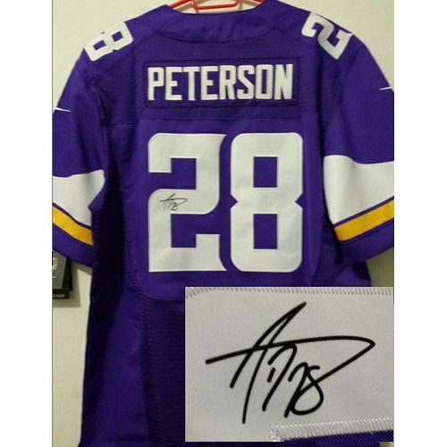 Minnesota Vikings #28 Adrian Peterson Purple Team Color Men's Stitched Elite Autographed Jersey Men's