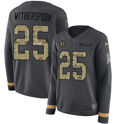Steelers #25 Ahkello Witherspoon Anthracite Salute To Service Women's Stitched Limited Therma Long Sleeve Jersey