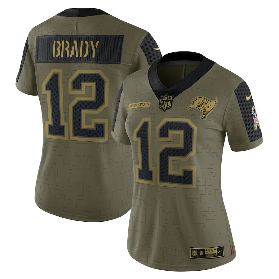 Tampa Bay Buccaneers #12 Tom Brady Olive Women's 2021 Salute To Service Limited Player Jersey