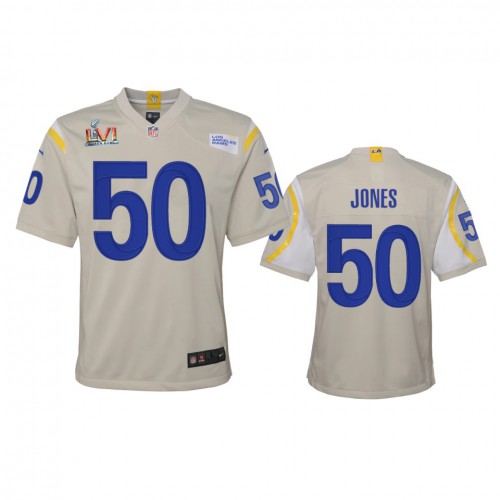 Los Angeles Los Angeles Rams #50 Ernest Jones Youth Super Bowl LVI Patch Game Jersey - Bone Youth