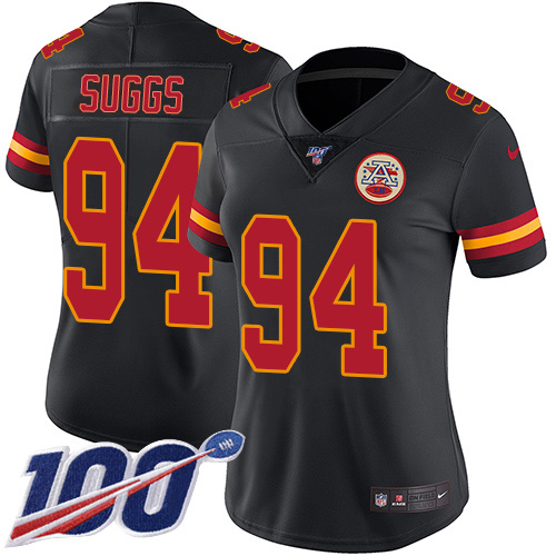 Kansas City Chiefs #94 Terrell Suggs Black Women's Stitched Limited Rush 100th Season Jersey Womens