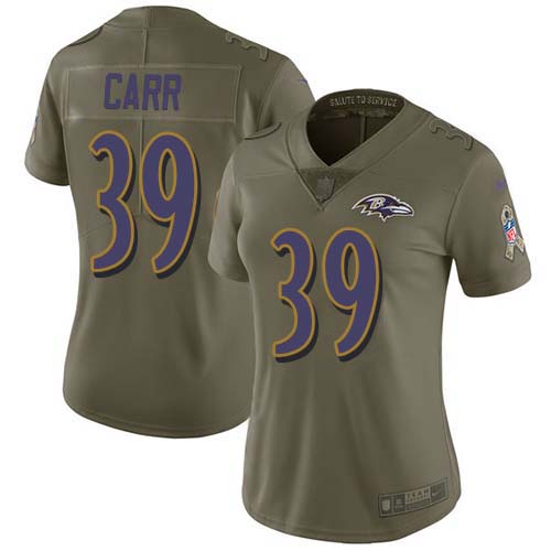 Baltimore Ravens #39 Brandon Carr Olive Women's Stitched Limited 2017 Salute To Service Jersey Womens