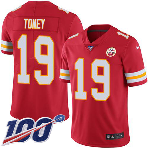 Chiefs #19 Kadarius Toney Red Team Color Men's Stitched 100th Season Vapor Limited Jersey