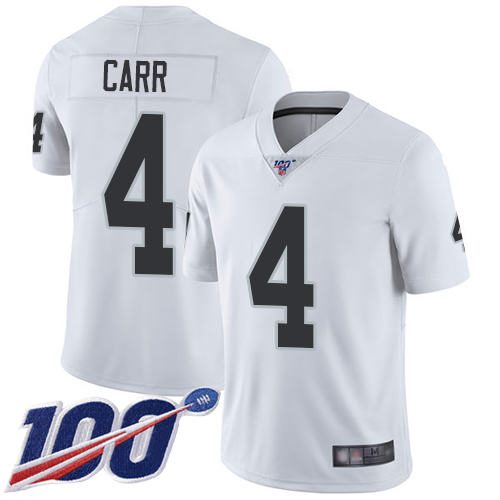 Raiders #4 Derek Carr White Men's Stitched 100th Season Vapor Limited Jersey