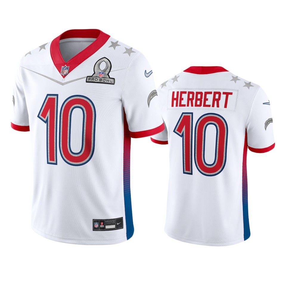 Chargers #10 Justin Herbert Men's 2022 AFC Pro Bowl Game Jersey White