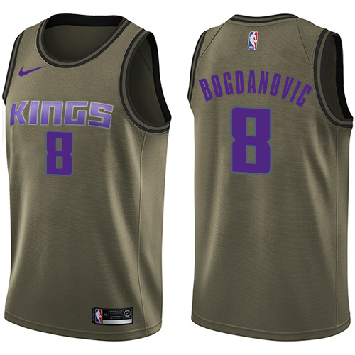Sacramento Kings #8 Bogdan Bogdanovic Green Salute to Service Youth Swingman Jersey Youth