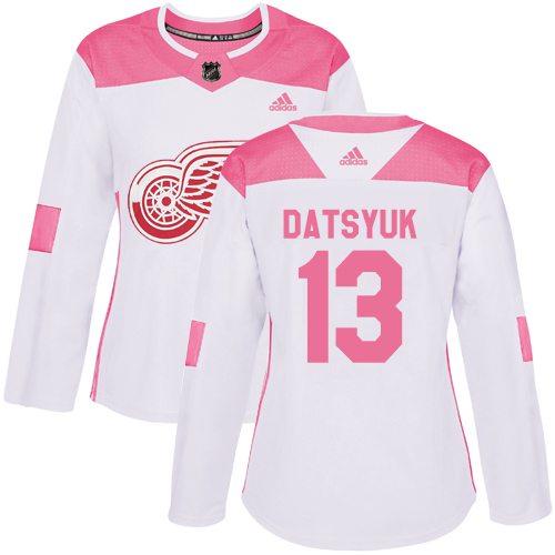 Adidas Detroit Red Wings #13 Pavel Datsyuk White/Pink Authentic Fashion Women's Stitched Jersey Womens