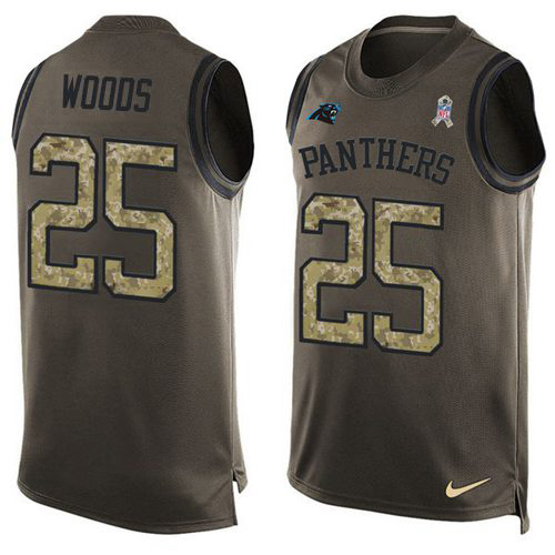 Panthers #25 Xavier Woods Green Men's Stitched Limited Salute To Service Tank Top Jersey