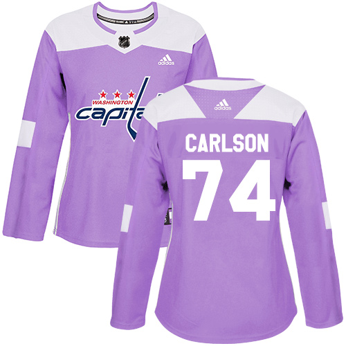 Adidas Washington Capitals #74 John Carlson Purple Authentic Fights Cancer Women's Stitched Jersey Womens