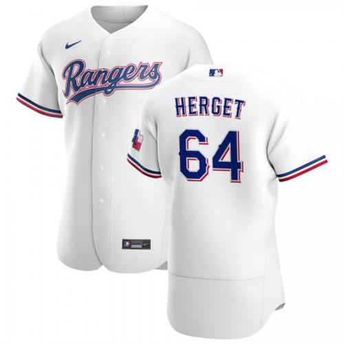 Texas Texas Rangers #64 Jimmy Herget Men's White Home 2020 Authentic Player Jersey Men's
