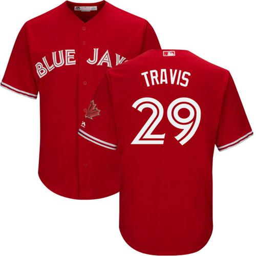 Toronto Blue Jays #29 Devon Travis Red New Cool Base Canada Day Stitched Jersey Men's